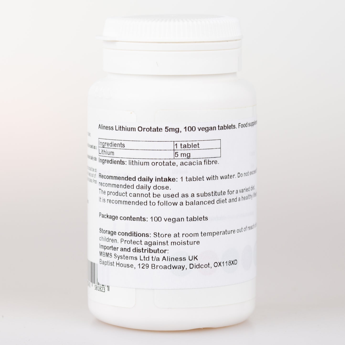 Lithium Orotate 5mg, 100 vegan tablets