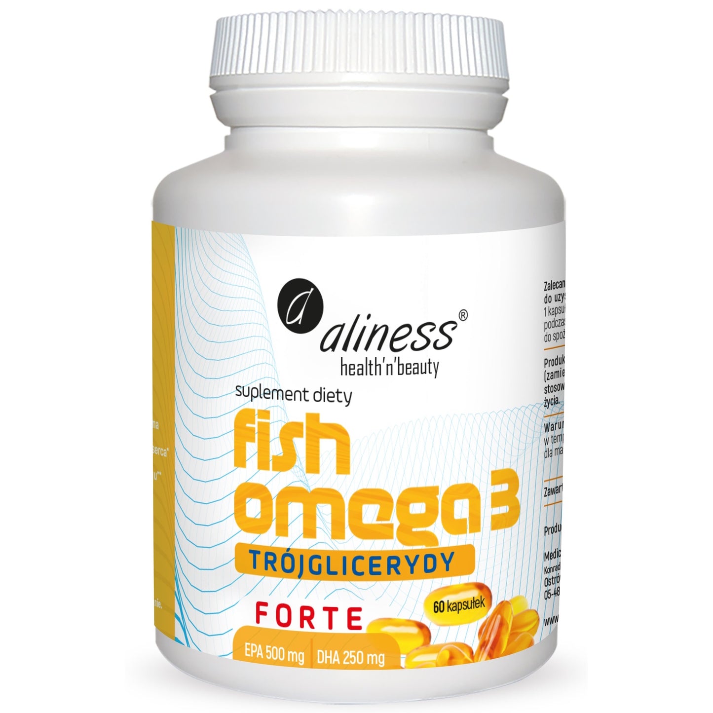 Fish Omega 3 FORTE Triglycerides 500mg EPA / 250mg DHA, 60 capsules,  High dose of EPA and DHA essential fatty acids