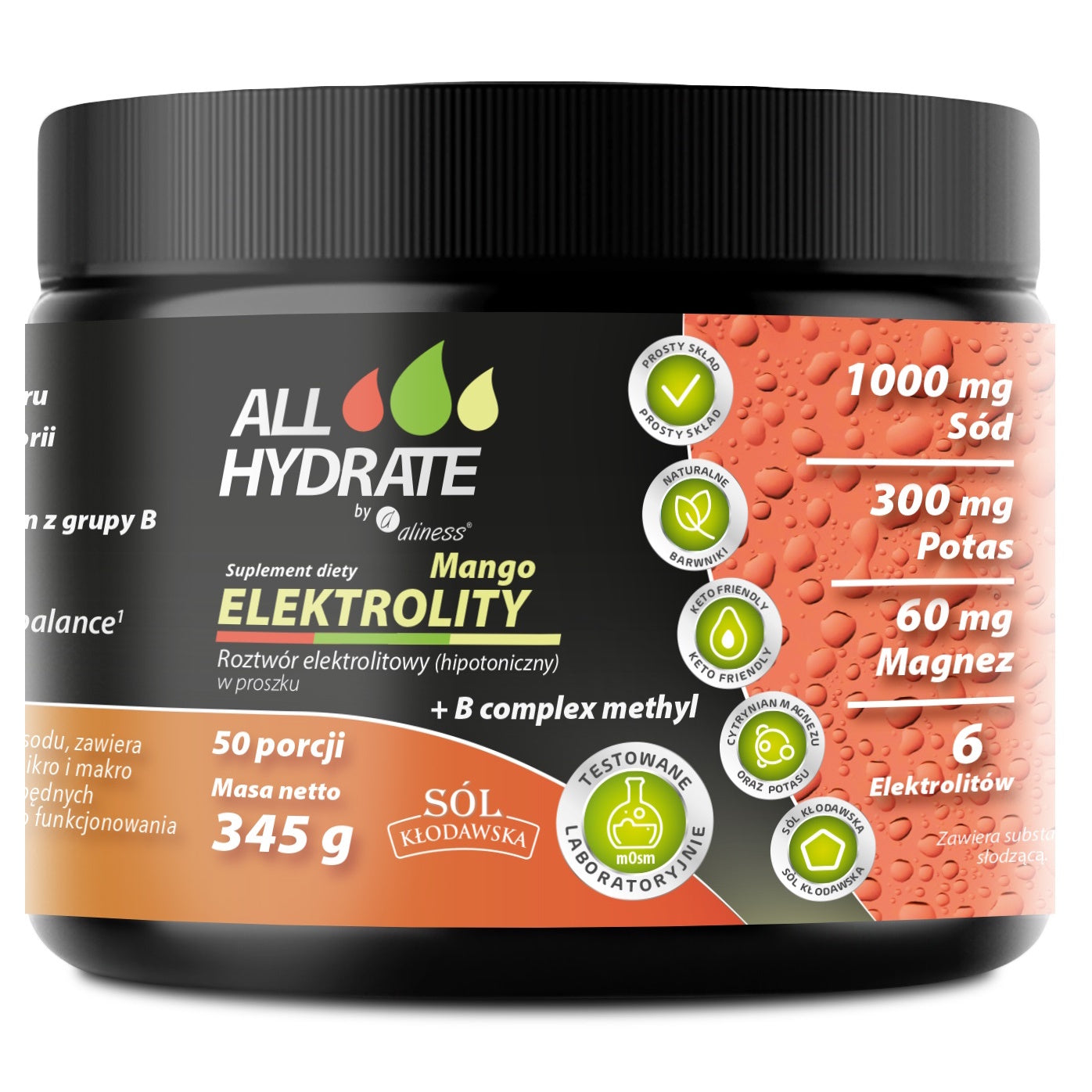 ALLHydrate, Electrolytes Mango + B Complex Methyl 345 g, 50 portions