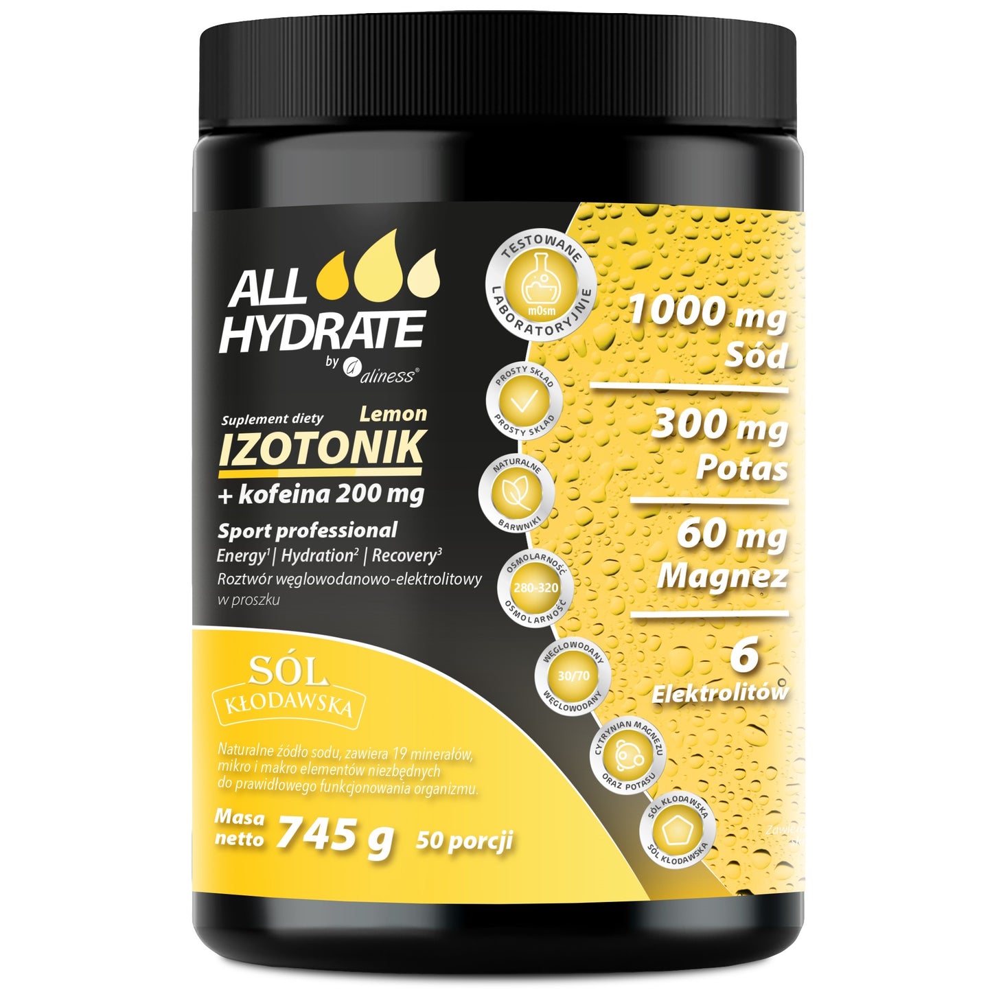 ALLHydrate, Isotonic Lemon+Caffeine 200 mg, 745 g, 50 portions