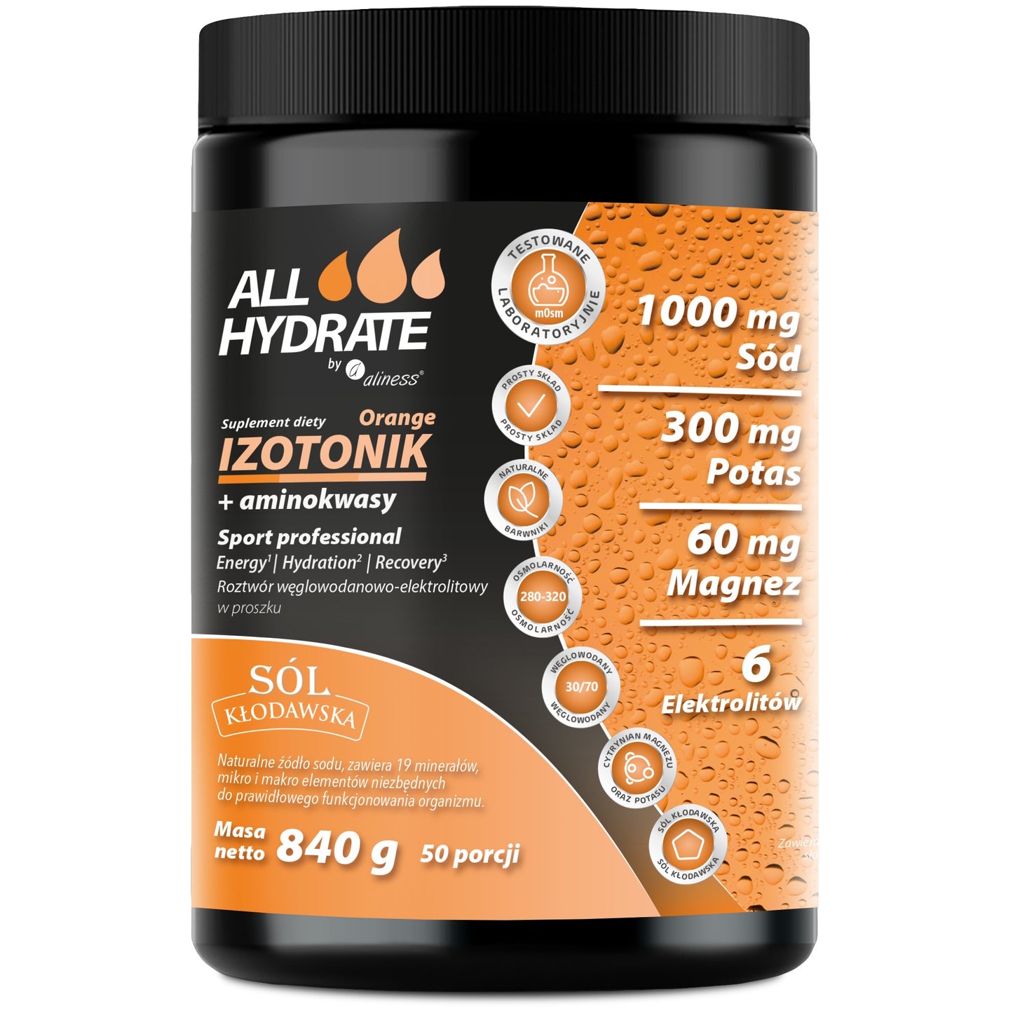 ALLHydrate, Isotonic Orange + Amino Acids, 840 g, 50 portions